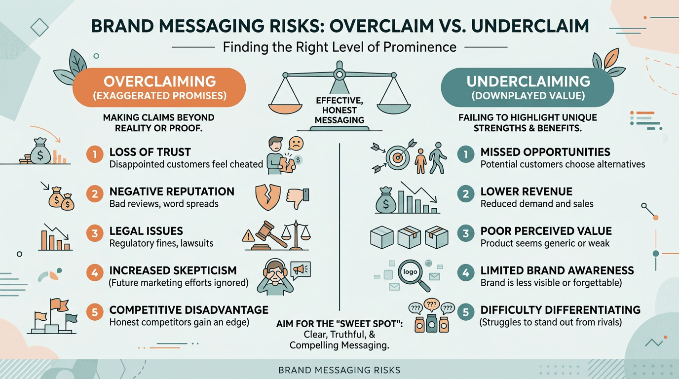 Simple scale weighing overclaim risk against conservative documented claims.