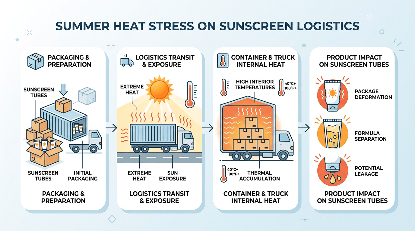 Logistics heat graphic for container yards and summer trucks versus mild lab storage.